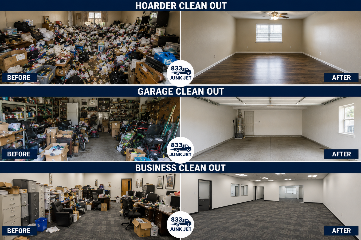 Before and after garage cleanout by 833 Junk Jet in San Jose